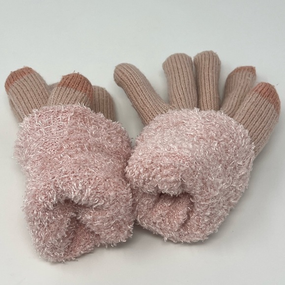 Pink Gloves Touchscreen Knit Ribbed Warm Winter Fuzzy Cuff Cozy Lined Glove Bow - Picture 8 of 17